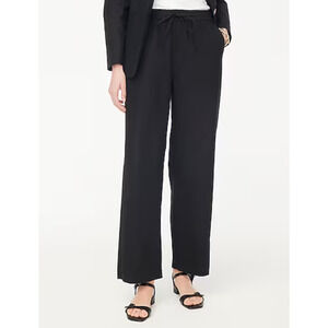 J.Crew Linen Blend Slim Wide Leg Drawstring Pant Pockets Black Minimalist 16 NWT